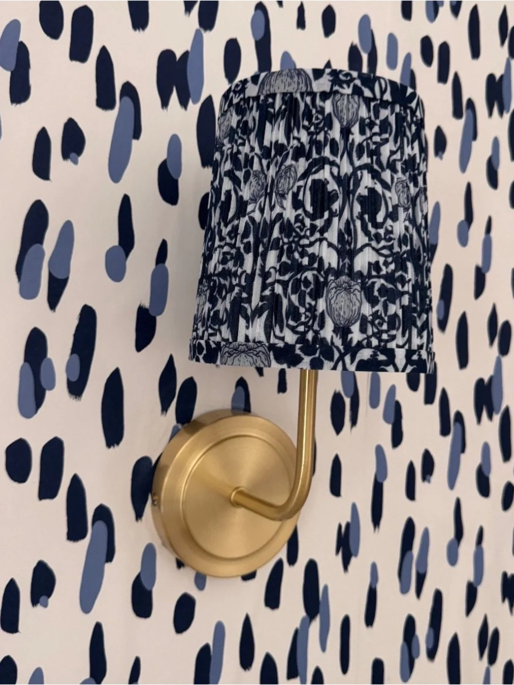 Karma Home Navy and White Floral Pleated Wall Light with Gold Accent